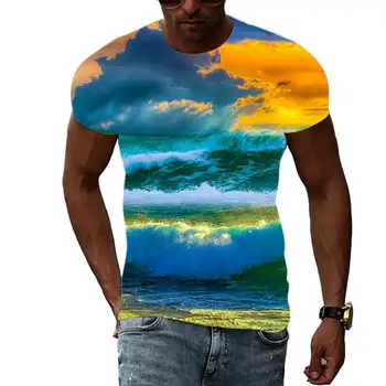 קיץ אופנה פנאי ימי חוף גרפי חולצות t לגברים הדפסת 3D היפ הופ Harajuku אישיות צוואר עגול שרוול קצר למעלה