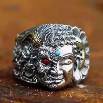 בודהה השטן הטבעת של גברים רטרו שתלטנית חצי אישיות אופנה פאנק הטבעת EDC כלים